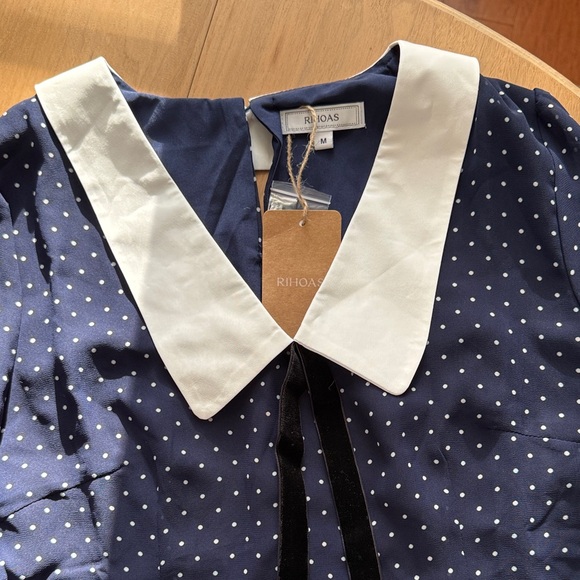 RIHOAS Navy Polka Dot Dress with White Collar - Picture 5 of 7